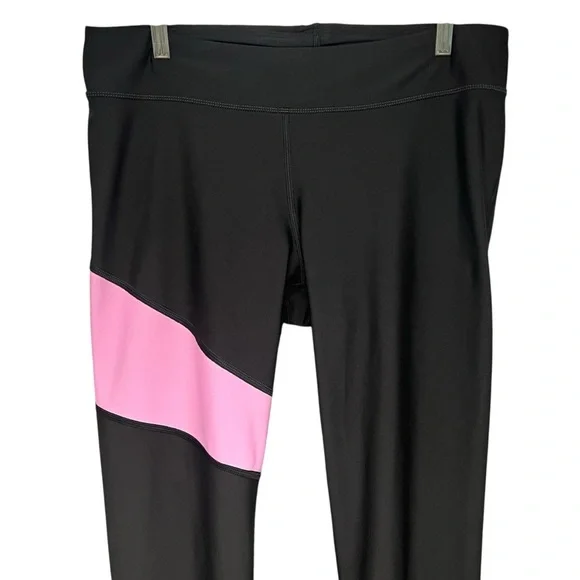 Under Armour Heat Gear Compression Black Pink Gray Color Block Athletic Leggings - Picture 3 of 7